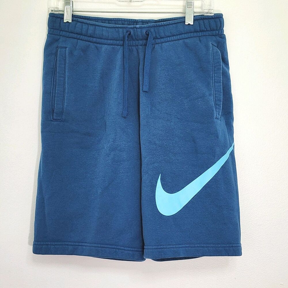 Nike Mens Swoosh Fleece lined Shorts Standard Fit Knee Length Blue Size Small